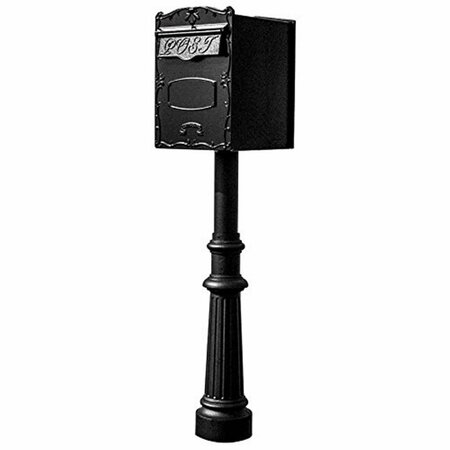 BOOK PUBLISHING CO 18 in. Kingsbury REAR Retrieval Mailbox with Hanford Post & Decorative Fluted Base - Black GR3744410